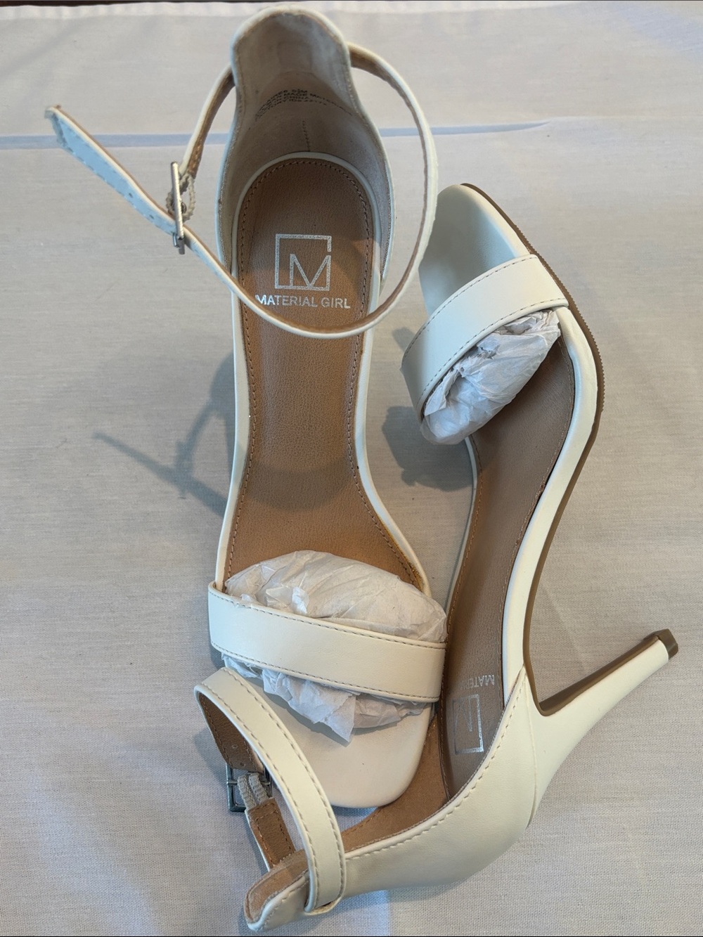 Material Girl Women's Cream Ankle-Strap High Heels